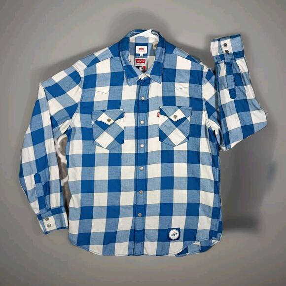 Levis Dodgers Shirt Medium Blue MLB Flannel Button Up - Picture 1 of 8